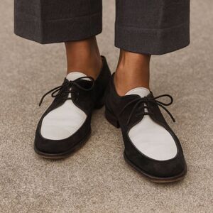 MANOLO BLAHNIK Black White Leather Lace Up Loafer Shoes  Women's Size EU 37